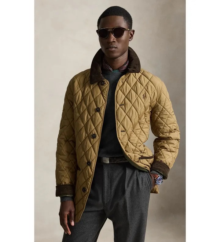 Polo Ralph Lauren para hombre. 710B15982002 Chaqueta acolchada marrón (L), Casual, Poliéster Reciclado