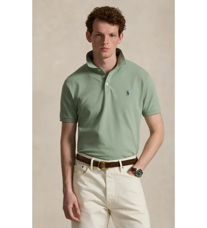 Polo Ralph Lauren para hombre. 710941439512 Polo de piqué elástico Custom Slim Fit verde (M), Casual, Algodón, Manga corta