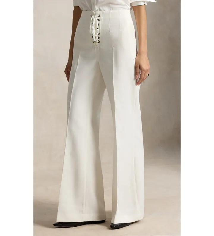 Polo Ralph Lauren para mujer. 211B17561001 Pantalón Beaton de algodón y lana blanco roto (34), Casual, Clásico