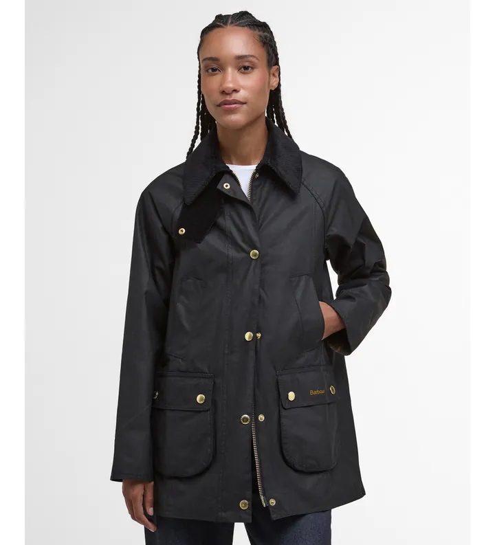 Barbour para mujer. LWX1402 Chaqueta de algodón encerado Modern Beadnell Wax negro (L), Casual