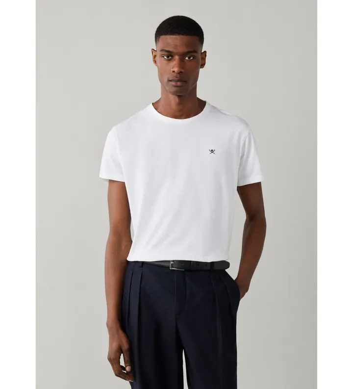 Hackett London para hombre. HM5000146 Camiseta Logo blanco (L), Casual, Algodón, Manga corta