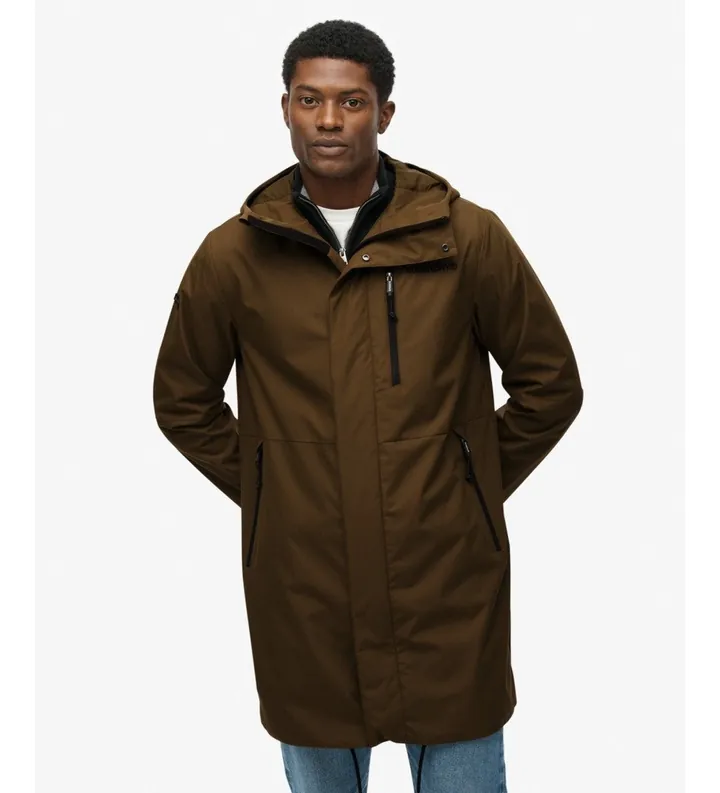 Superdry para hombre. M5012251A Parka Hooded Tech Fishtail verde militar (L), Casual, Poliéster Reciclado