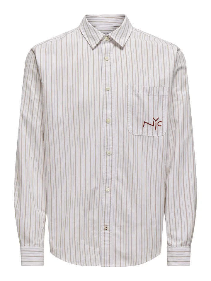 Only & Sons Camisa 'ONSDrake' capuchino / rojo oscuro / blanco natural