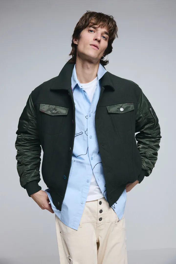 Desigual, Chaqueta bomber paño, Hombre, Verde, L