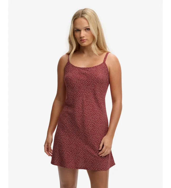 Superdry para mujer. W8012118A Vestido Printed Cami burdeos (S), Casual, Viscosa, Sin mangas / Tirantes
