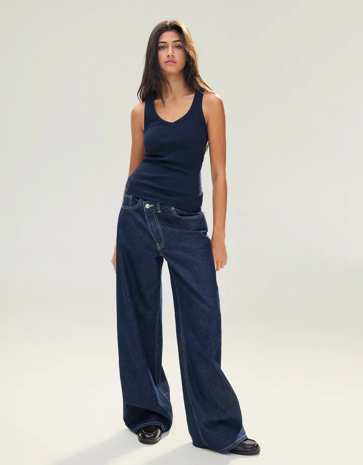 Bershka Camiseta Tirantes Cuello Pico Mujer L Marino