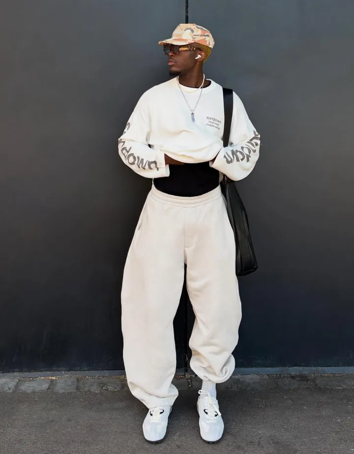 Bershka Pantalón Jogger Hombre L Blanco