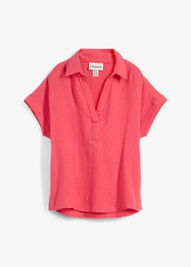 Blusa de muselina de manga corta de algodón puro