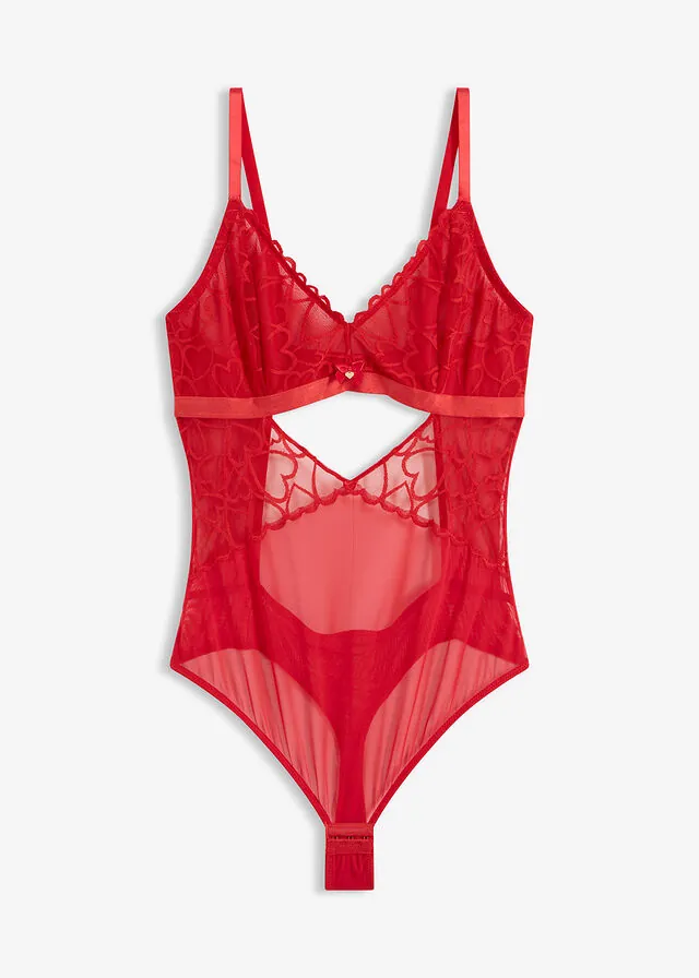 Body de tanga con encaje de corazones