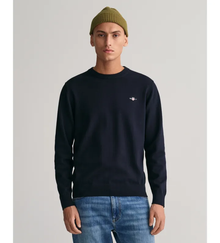 Gant para hombre. 8030561 Jersey de cuello redondo clásico marino (3XL), Casual, Algodón, Manga larga