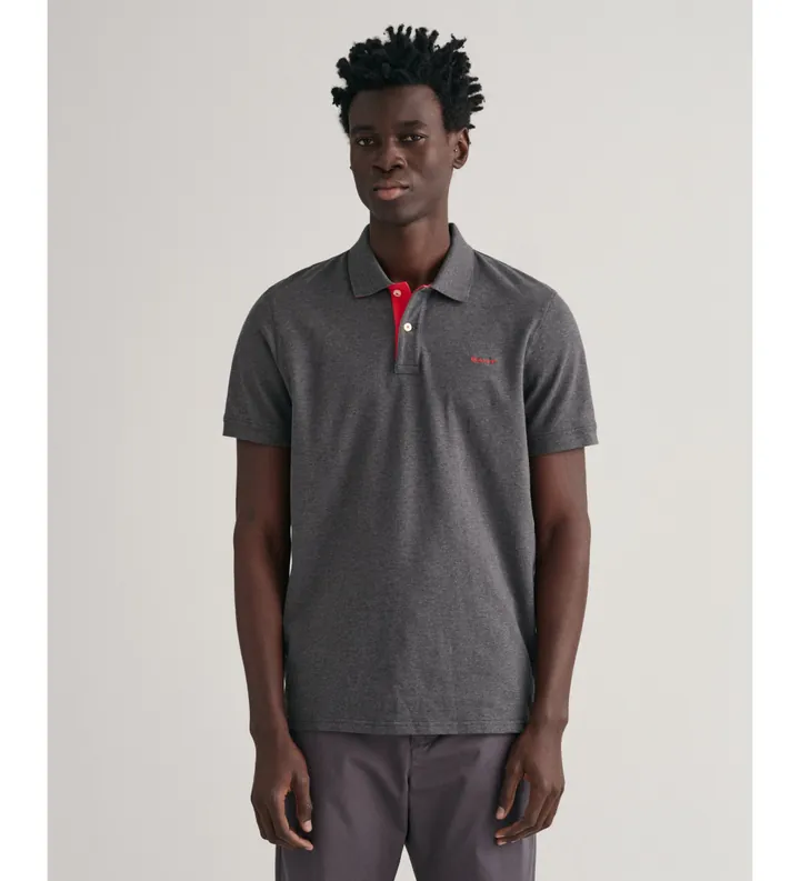 Gant para hombre. 2062026 Polo de piqué en contraste gris (3XL), Casual, Algodón, Manga corta