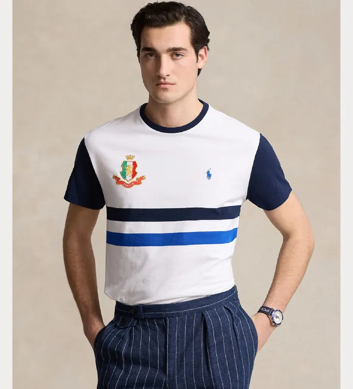Polo Ralph Lauren para hombre. 710944676001 Camiseta Classic Fit Italia blanco (L), Casual, Algodón, Manga corta