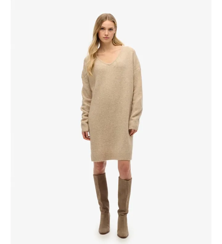 Superdry para mujer. W8011762A Vestido Oversized beige (M), Casual, Acrílico, Manga larga