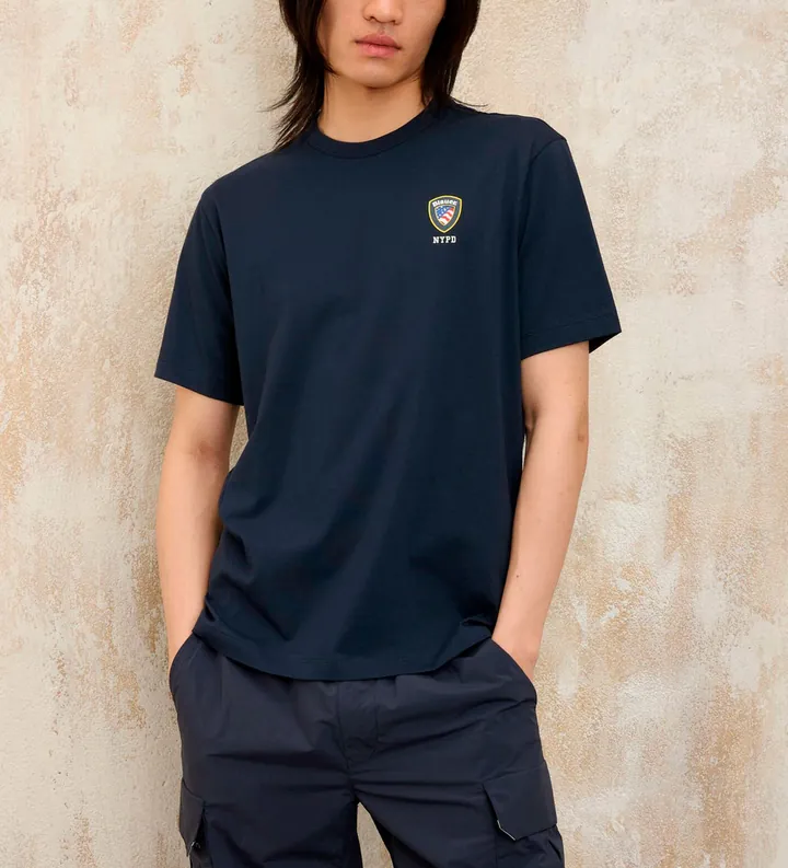 Blauer para hombre. 25SBLUH02196 Camiseta NYPD Irving marino (M), Casual, Algodón, Manga corta
