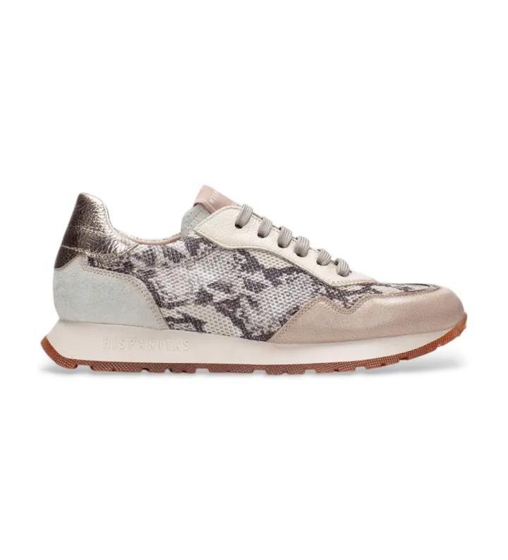 Hispanitas para mujer. PHV253812 Zapatillas de Piel Habana beige (36), Plano, 1 a 3cm, Cordones, Casual, Animal print