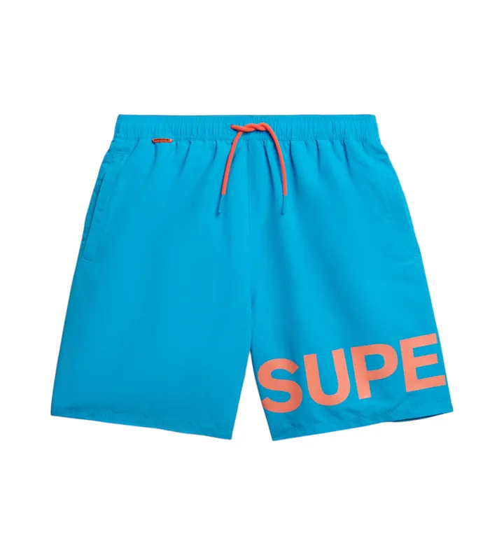 Superdry para hombre. M3010244A Bañador con gráfico azul (L), Beachwear, Poliéster Reciclado, Sostenible