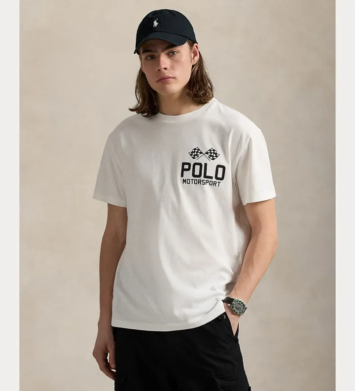 Polo Ralph Lauren para hombre. 710972611001 Camiseta de punto flameado Classic Fit blanco (L), Casual, Algodón, Manga corta