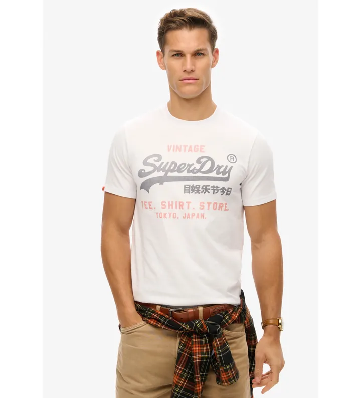 Superdry para hombre. M1012212A Camiseta Heritage blanco (L), Casual, Algodón, Manga corta