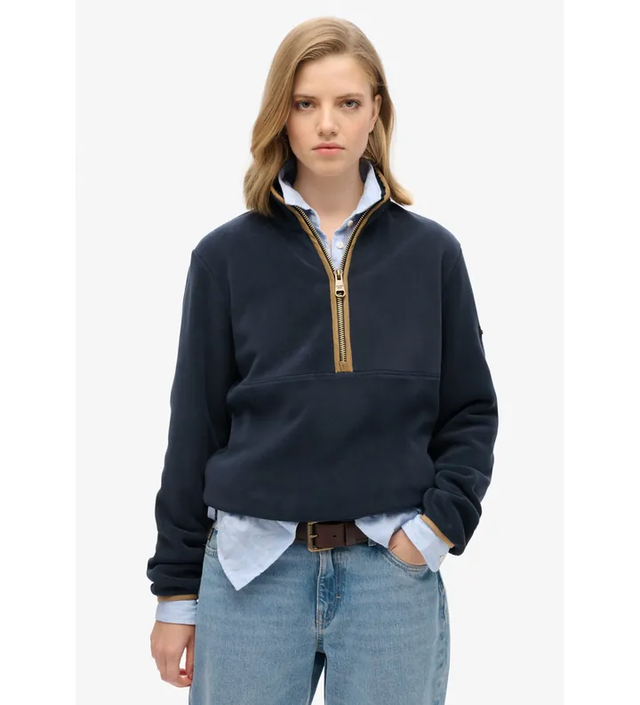 Superdry para mujer. W2012337A Polar Estate Half Zip Fleece marino (L), Casual, Poliéster Reciclado, Sostenible