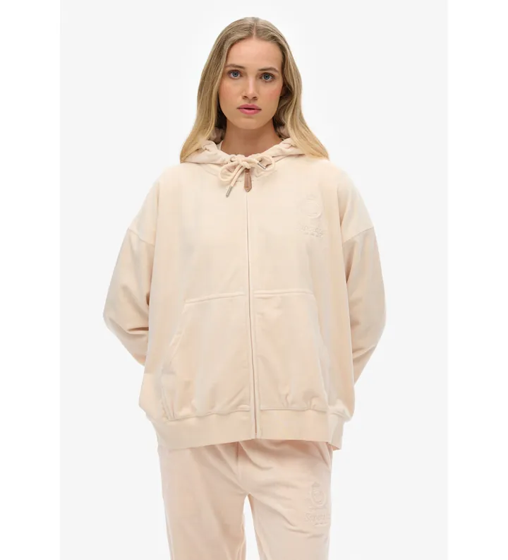 Superdry para mujer. W2012544A Sudadera Country Club Velour Ziphood rosa (L), Casual, Poliéster