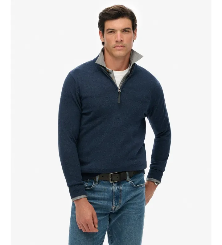 Superdry para hombre. M6110690A Jersey Essentials Half Zip marino (XL), Casual, Algodón