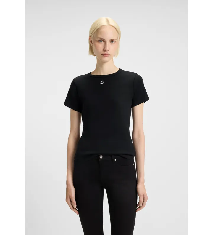 HUGO para mujer. 50512002 Camiseta Deloris negro (L), Casual, Algodón, Manga corta