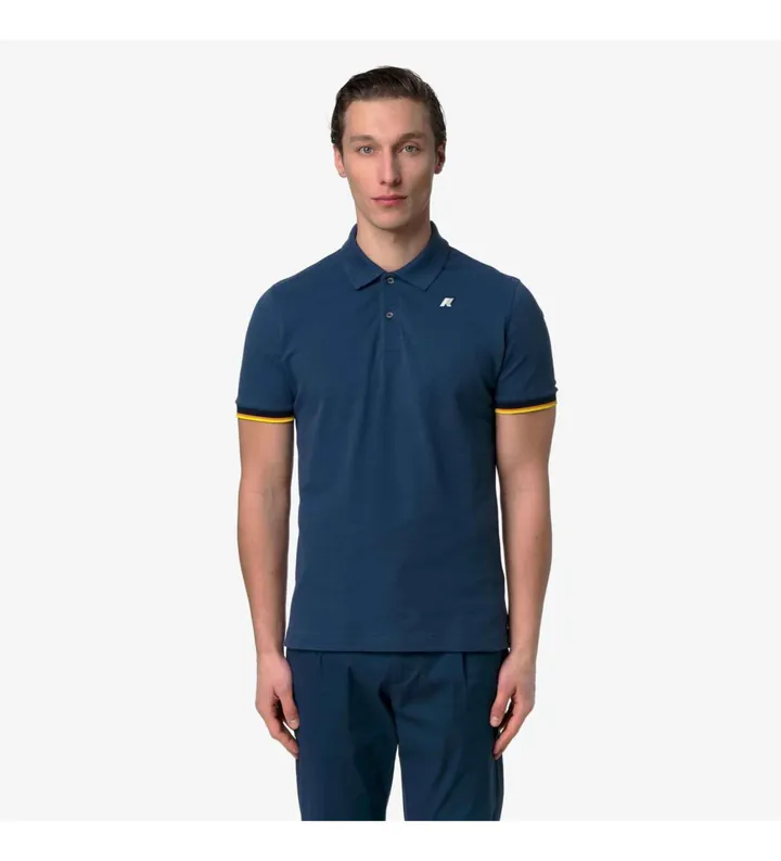 K-way para hombre. K1125BW Polo Vincent Pique azul (M), Casual, Algodón, Manga corta