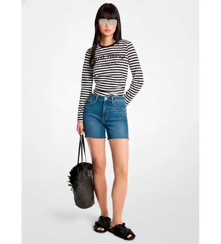 Michael Kors para mujer. MS6520JKWZ Camiseta Saint-Tropez blanco, negro (M), Casual, Algodón, Manga larga