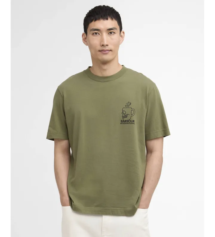 Barbour international para hombre. MTS1587 Camiseta Staithes verde (L), Casual, Algodón, Manga corta