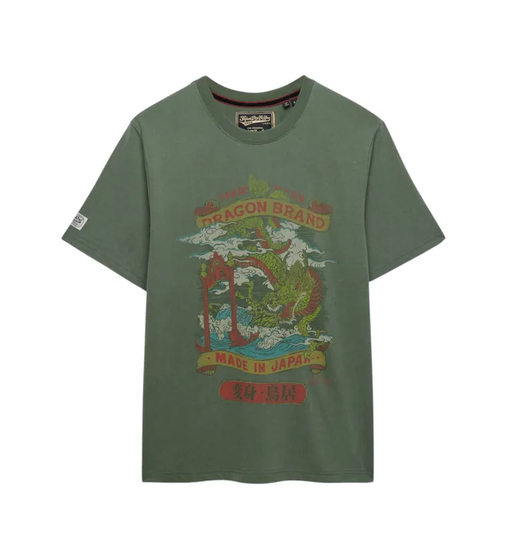 Superdry para hombre. M1012235A Camiseta Tokyo Relaxed verde (L), Casual, Algodón, Manga corta