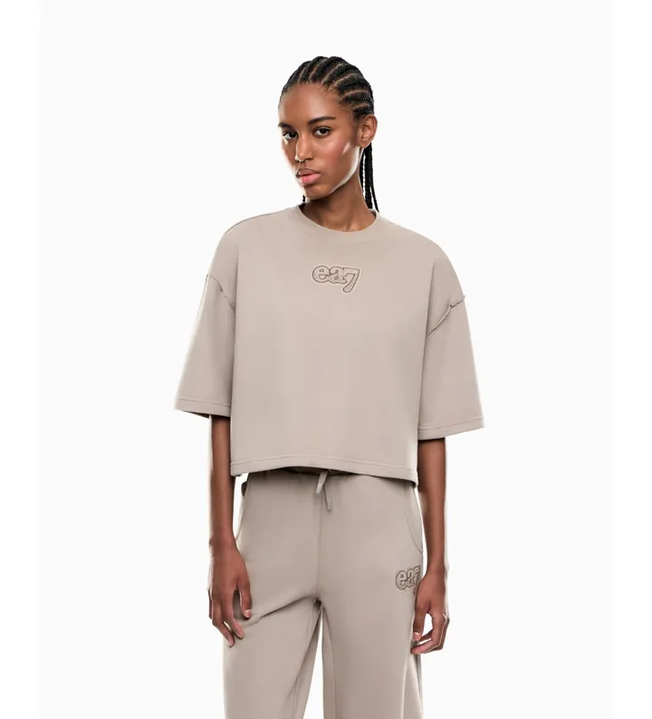 EA7 para mujer. 7W000970_AF20758 Camiseta de mezcla de algodón Logo Series beige (L), Casual, Manga larga