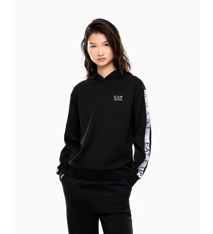 EA7 para mujer. 7W001151_AF12501 Sudadera con capucha de tejido técnico Natural VENTUS7 Dynamic Athlete negro (L), Casual, Poliéster Recicla