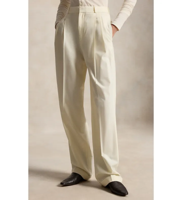 Polo Ralph Lauren para mujer. 211A10722001 Pantalón Bacall de mezcla de lana beige (38), Casual, Clásico