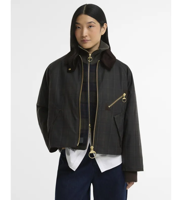 Barbour para mujer. LWX1567 Chaqueta de algodón encerado Arlene Checked Wax verde (L), Casual
