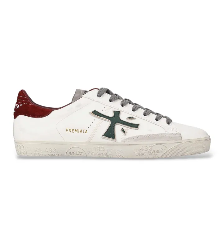 Premiata para hombre. STEVEN Zapatillas de Piel Steven blanco (40), Plano, Cordones, Casual