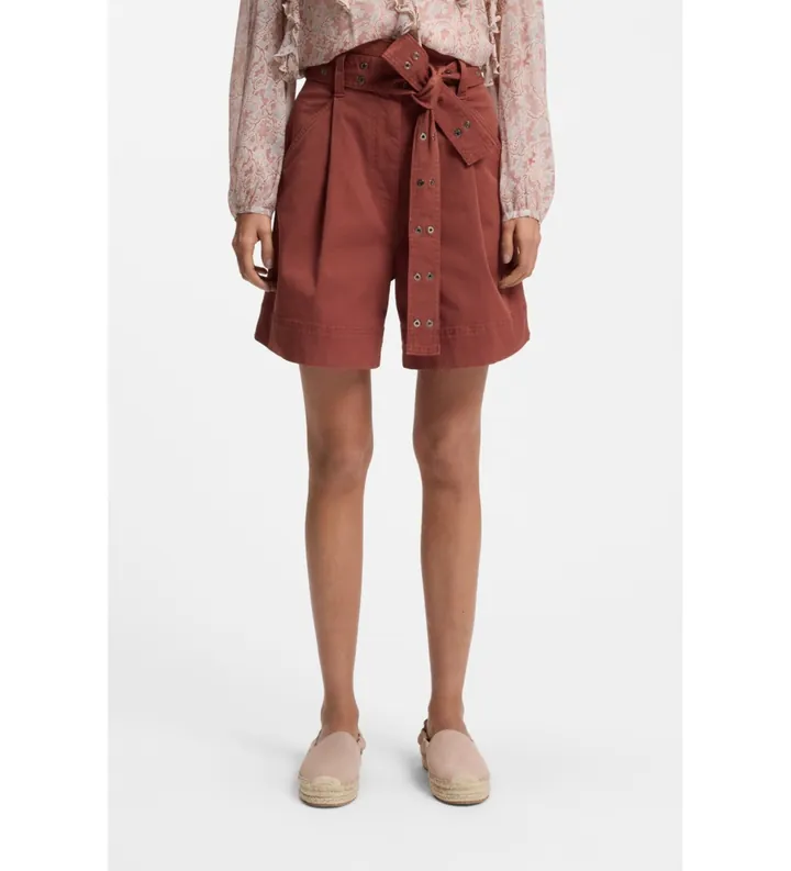 BOSS para mujer. 50556394 Shorts de algodón elástico con cinturón calado granate (36), Casual