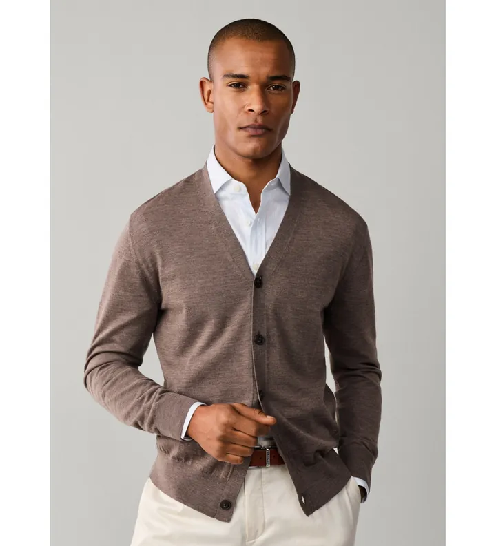 Hackett London para hombre. HM7000206 Cárdigan Ess Merino taupe (L), Casual, Lana, Clásico