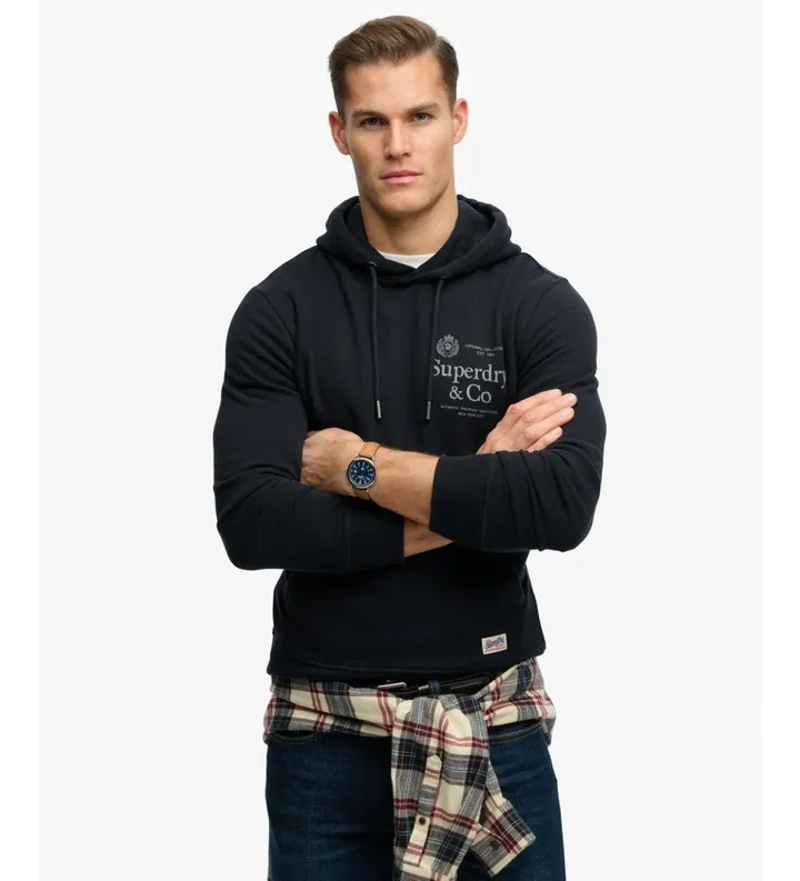 Superdry para hombre. M2014538A Sudadera con capucha 1954 Company Relaxed marino (L), Casual, Algodón