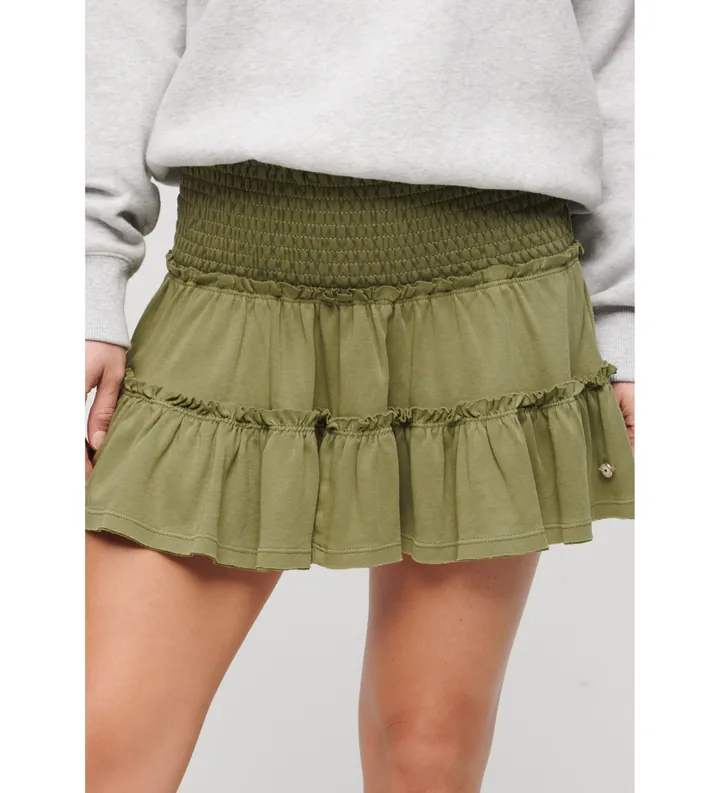 Superdry para mujer. W7210319A Minifalda de punto escalonada verde (L), Casual, Algodón