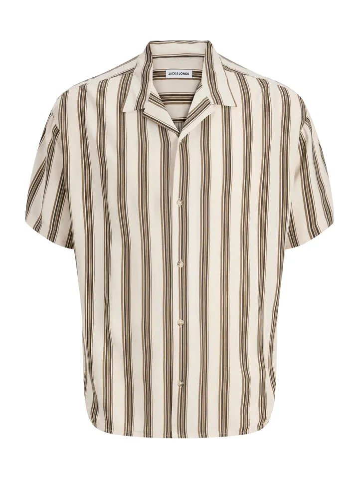 JACK & JONES Camisa 'JJEJeff' crema / marrón / negro