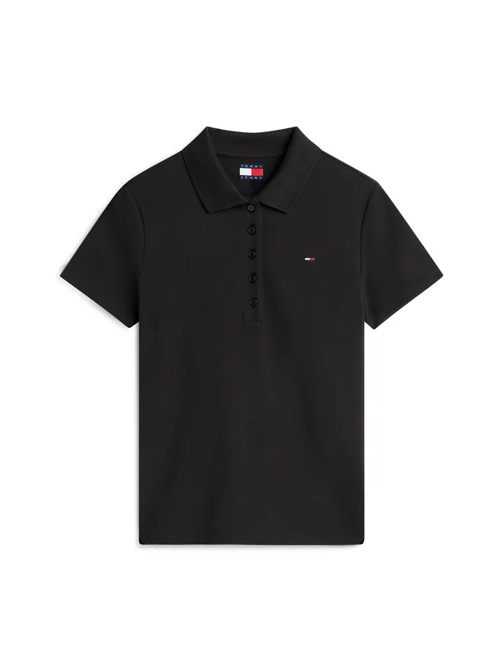 Tommy Jeans Camiseta 'Slim Fit Five-button' negro