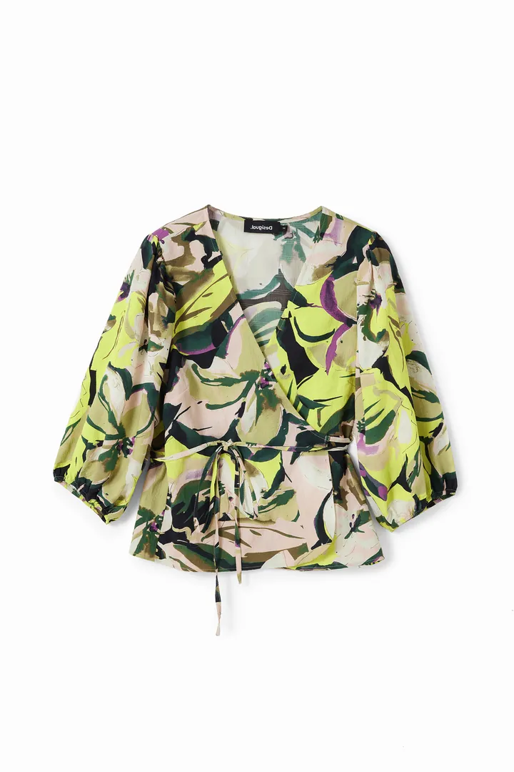 Desigual, Blusa cruzada floral, Poliester, Verde, L