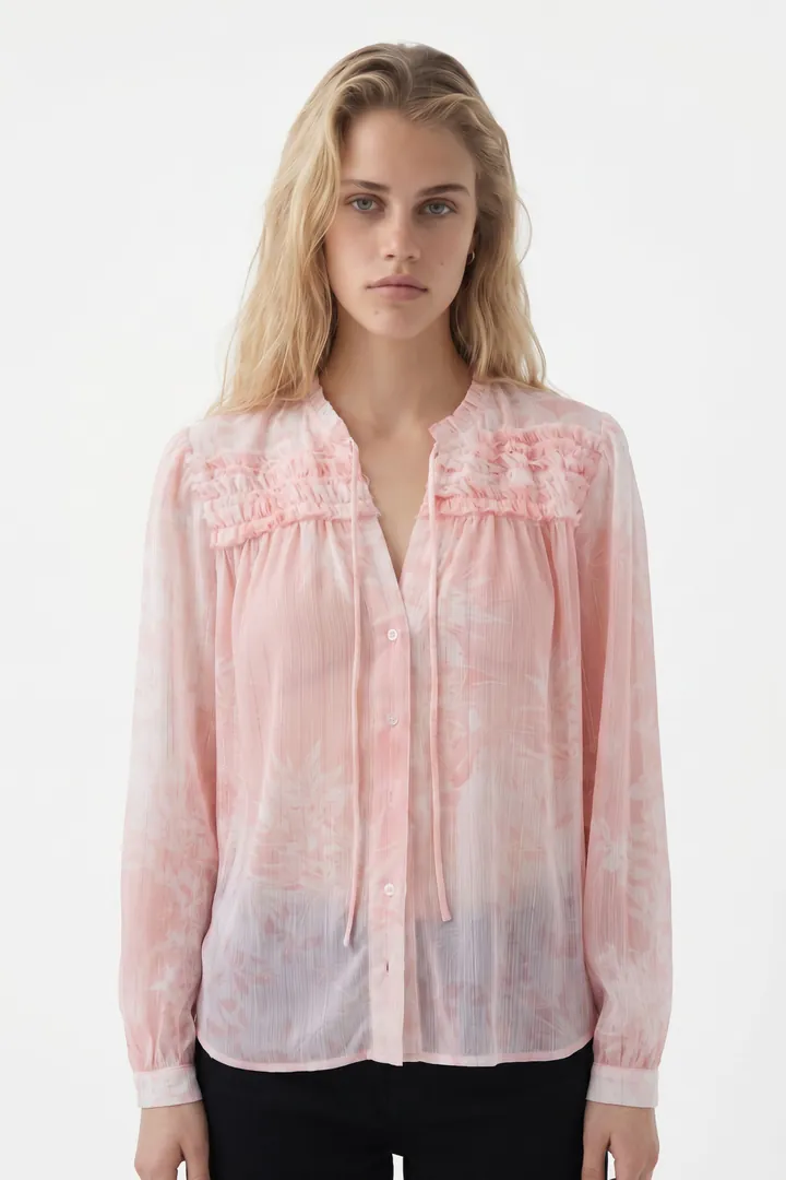 Desigual, Blusa chorreras, Poliester, Rojo, L