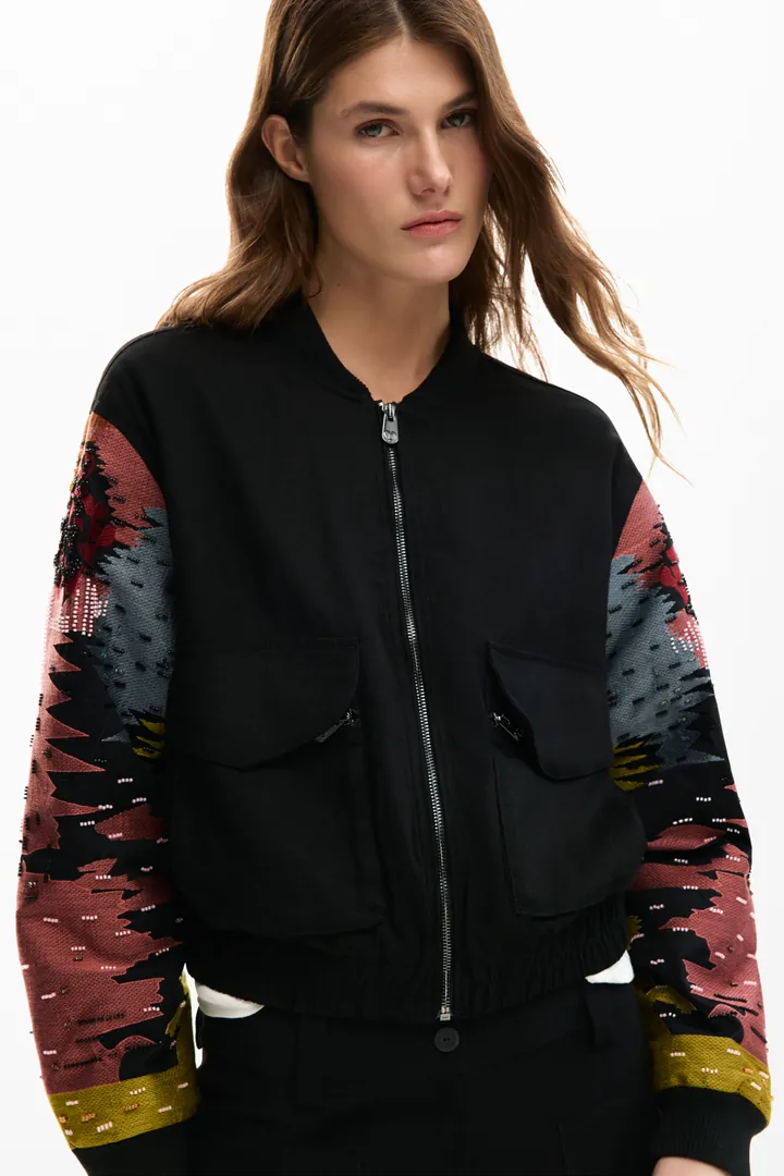 Desigual, Cazadora mangas patch, Mujer, Negro, XS