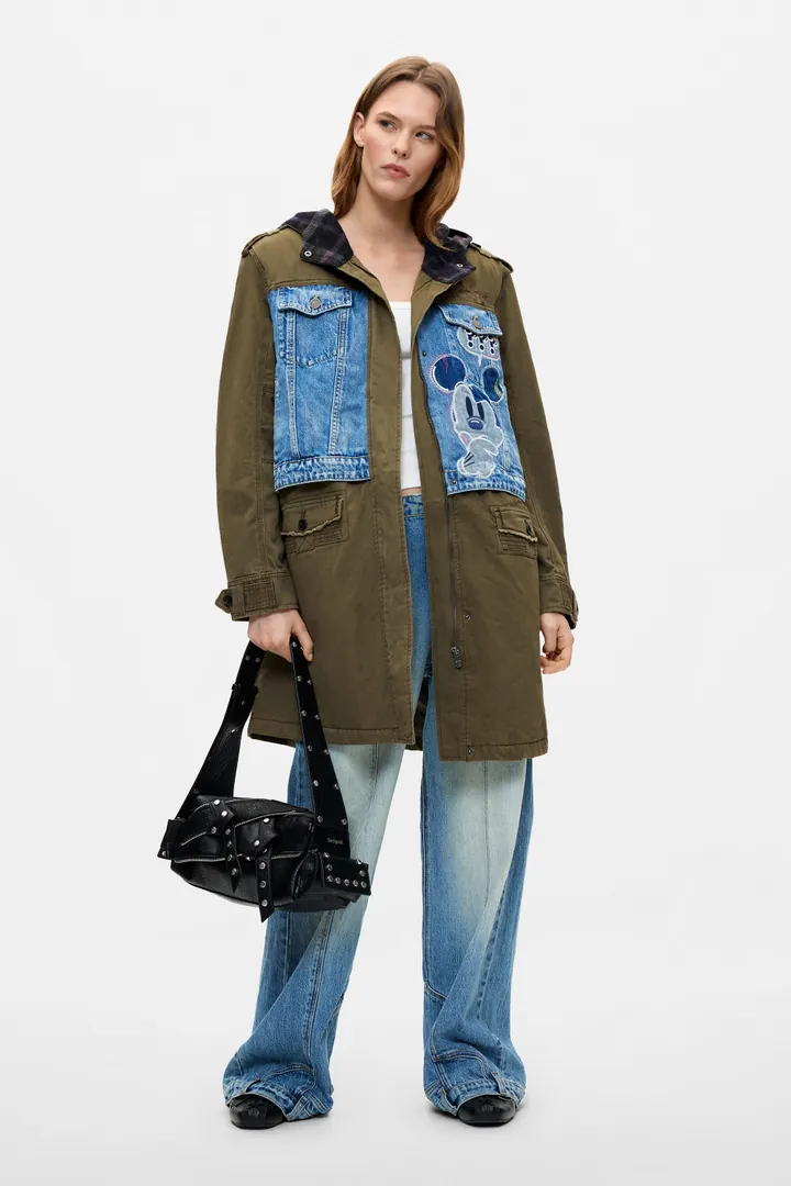 Desigual, Abrigo Parka Algodón Mickey™, Mujer, Algodon, Verde, L