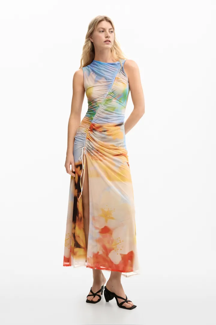 Desigual, Vestido largo drapeado, Mujer, Poliester, L