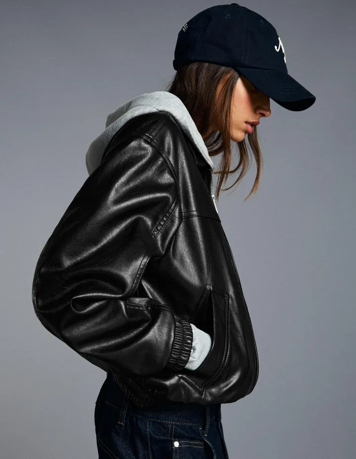 Bershka Cazadora Efecto Piel Mujer L Negro