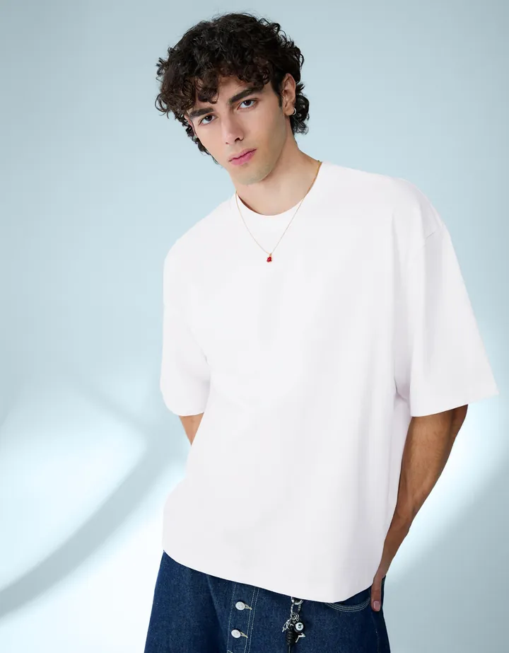 Bershka Camiseta Boxy Heavy Hombre L Blanco