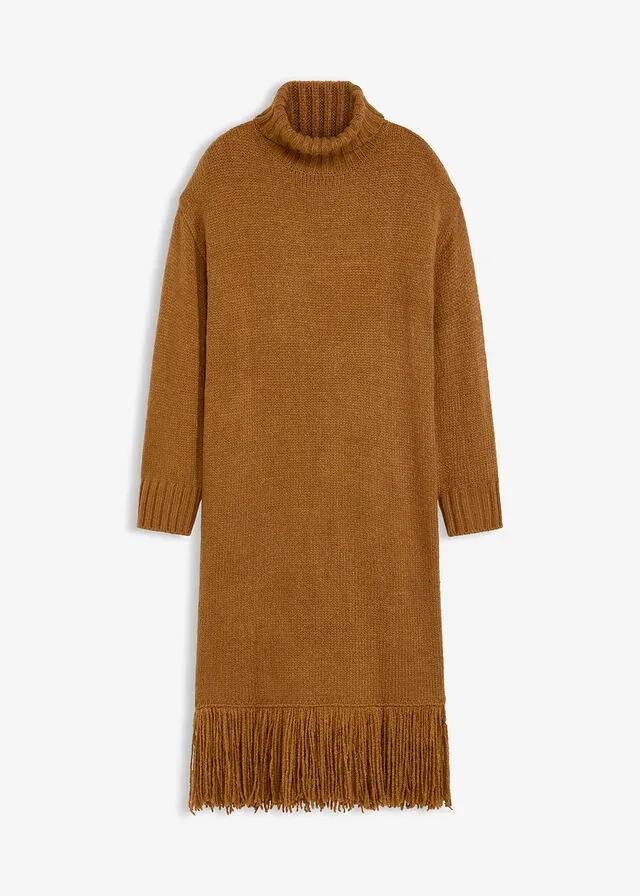 Vestido de punto con flecos en el dobladillo