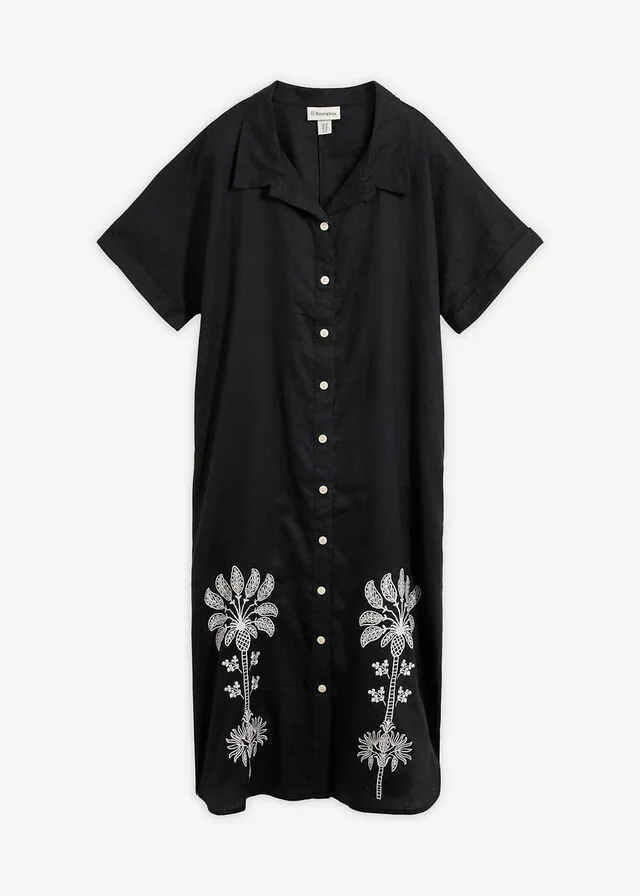 Vestido tipo caftán de lino puro con bordado